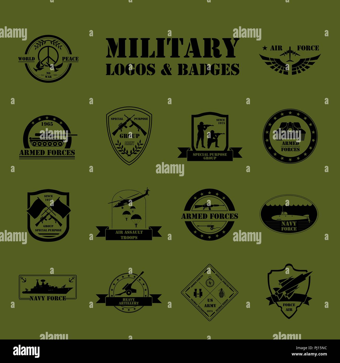 Military and armored vehicles logos and badges. Graphic template ...