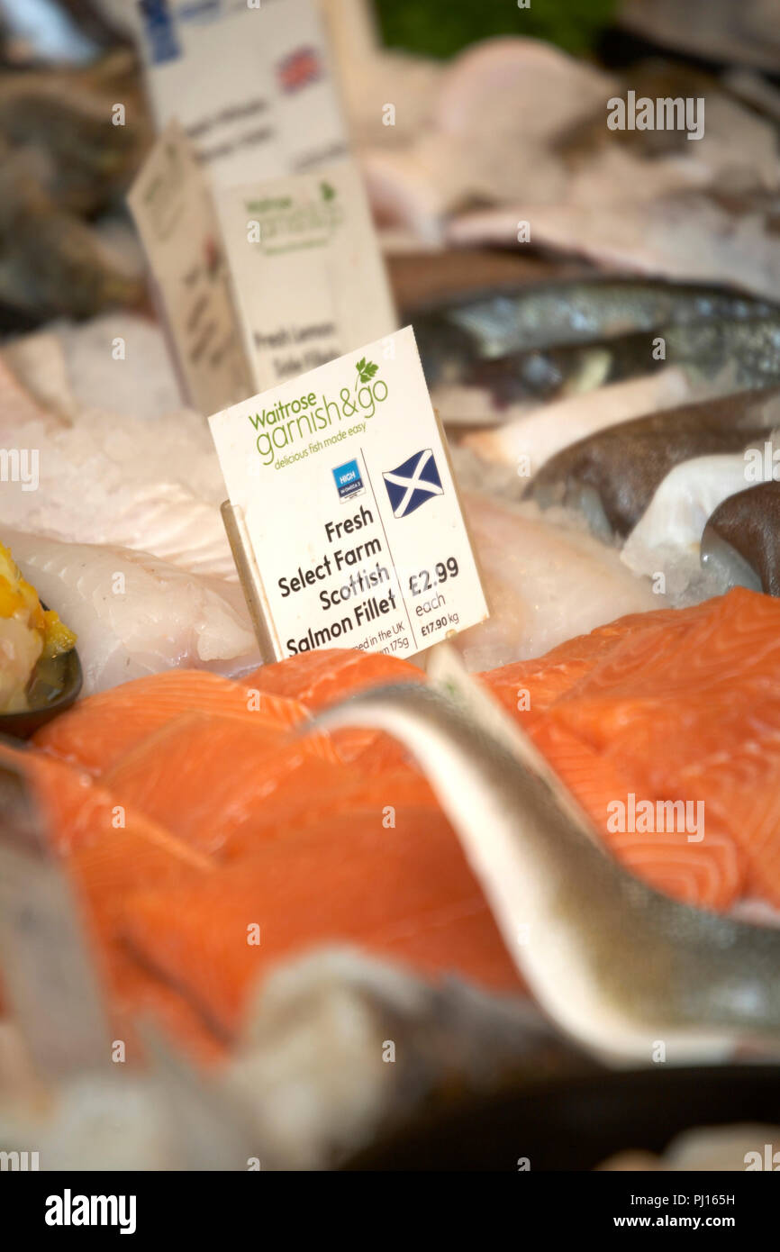 Waitrose fish products on display in store Stock Photo Alamy