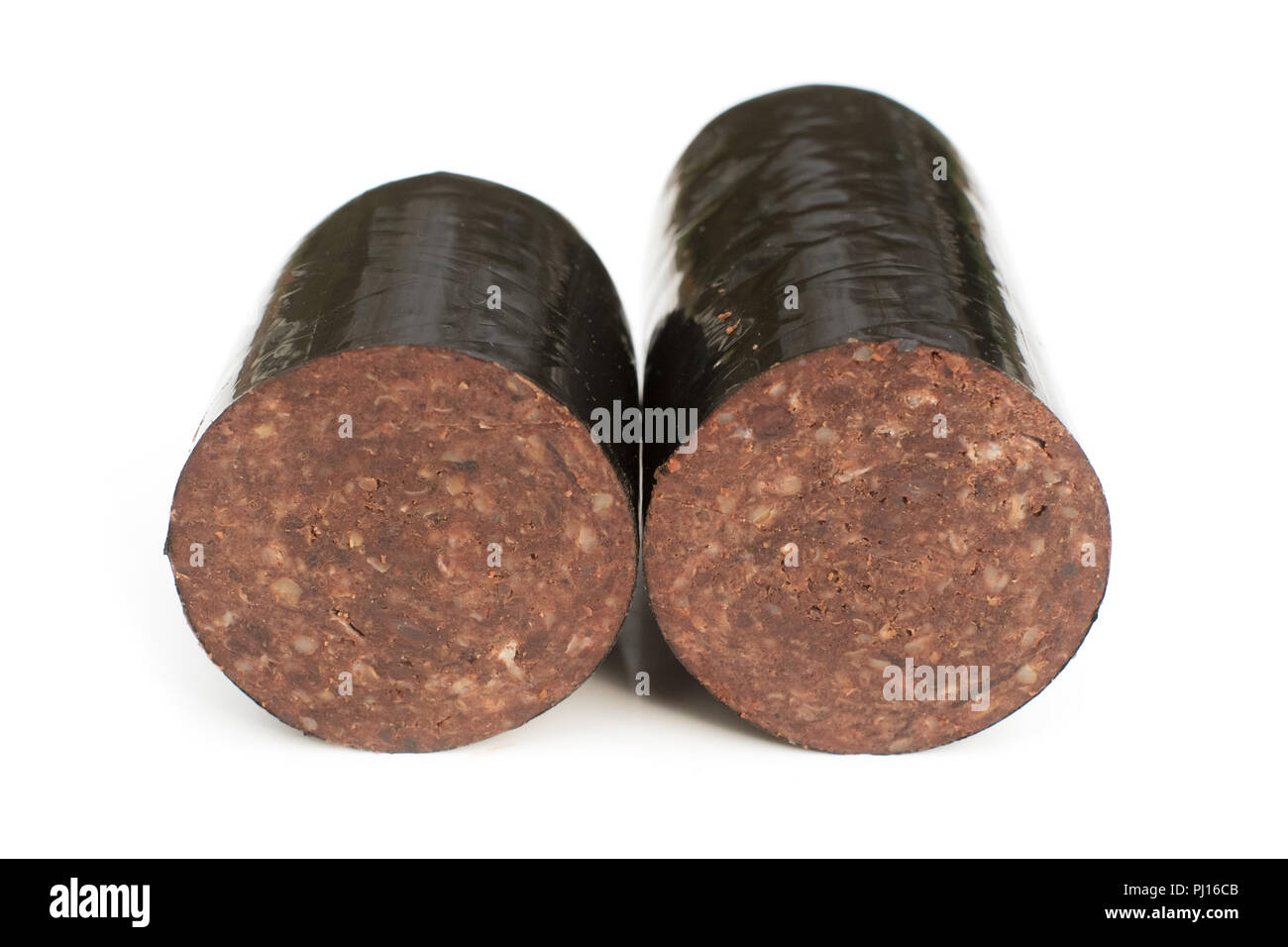 Black pudding blood sausage isolated on a white studio background Stock  Photo - Alamy