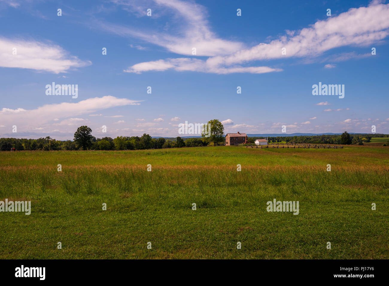 A wide-angle photo of the farm that became the Manassas battle of the U.S. Civil War in July 1861. Stock Photo