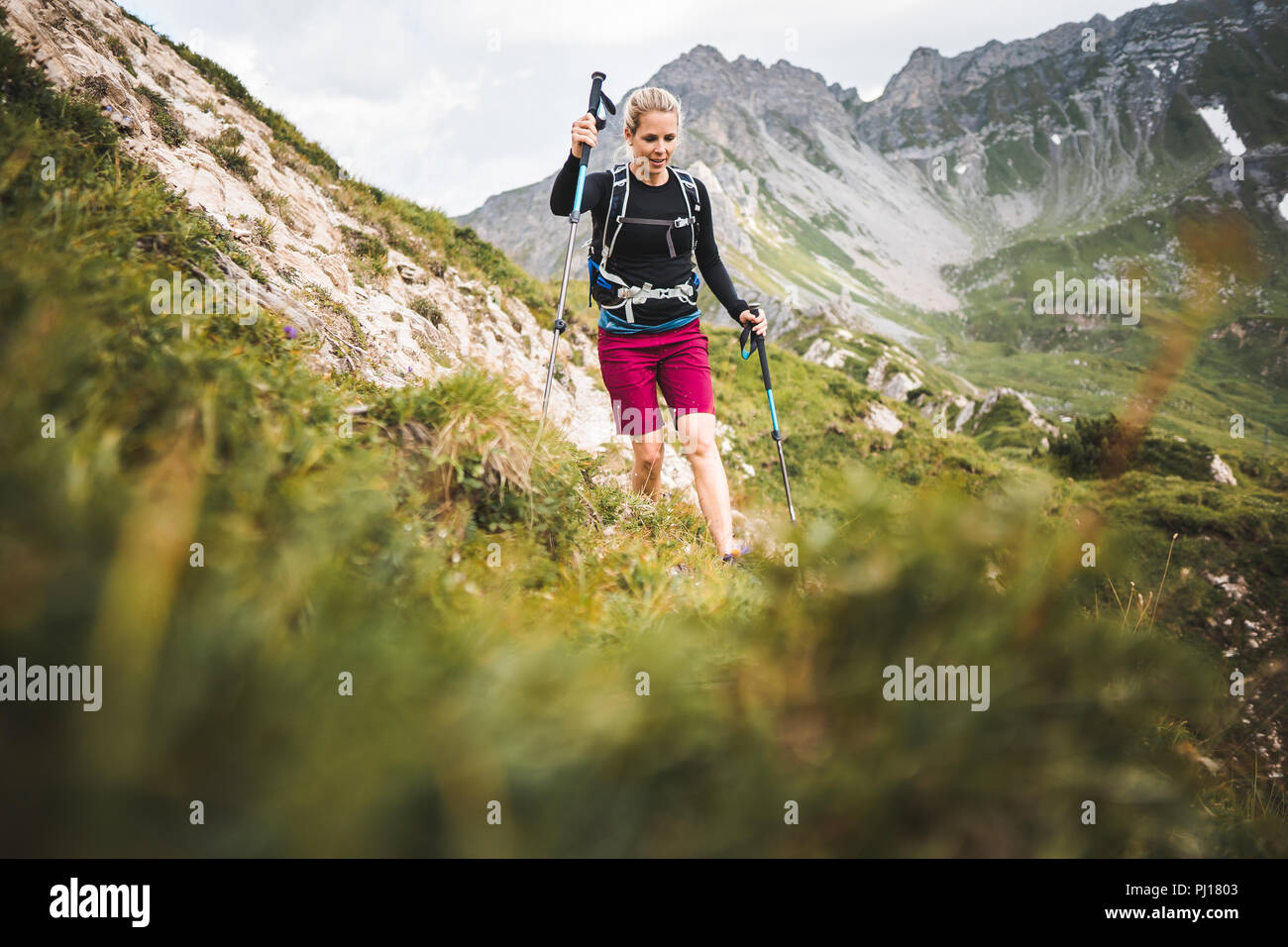 Sportive Girl Hiking Stock Photo