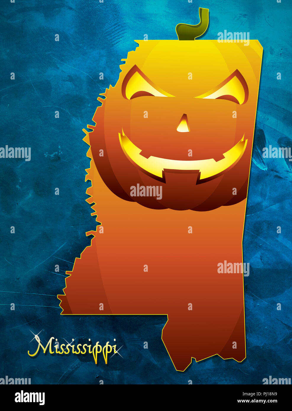 Mississippi state map USA with halloween pumpkin face illustration Stock Photo