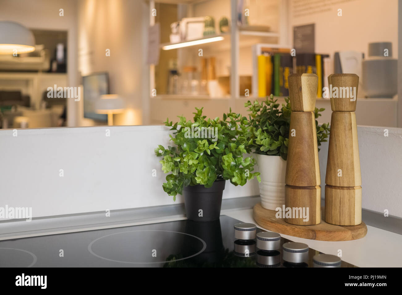 modern open plan kitchen with living area Stock Photo - Alamy