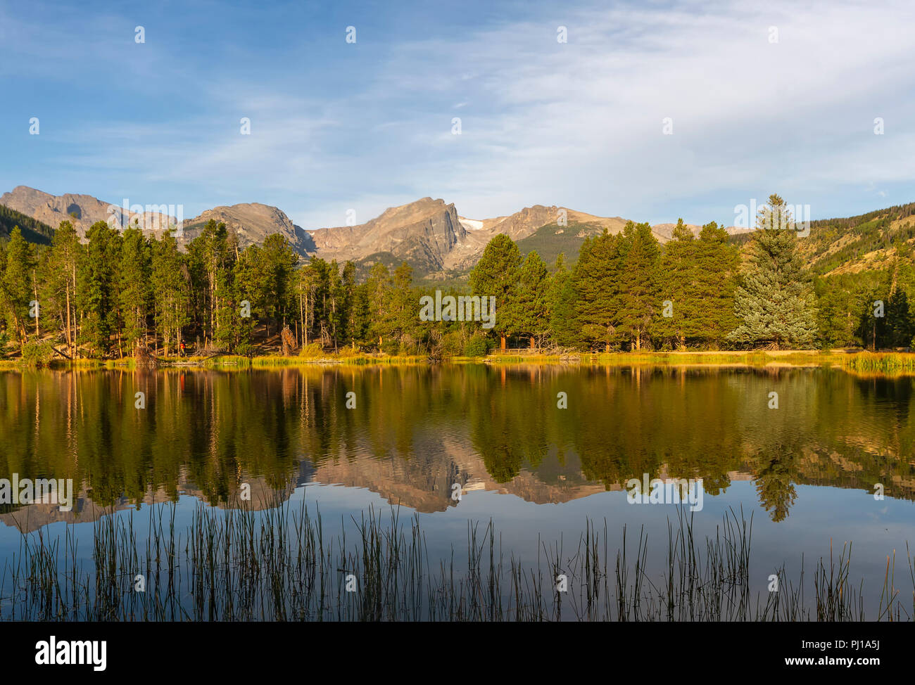 Sprague Lake in Rocky Mountain National Park. Hallett Peak and the