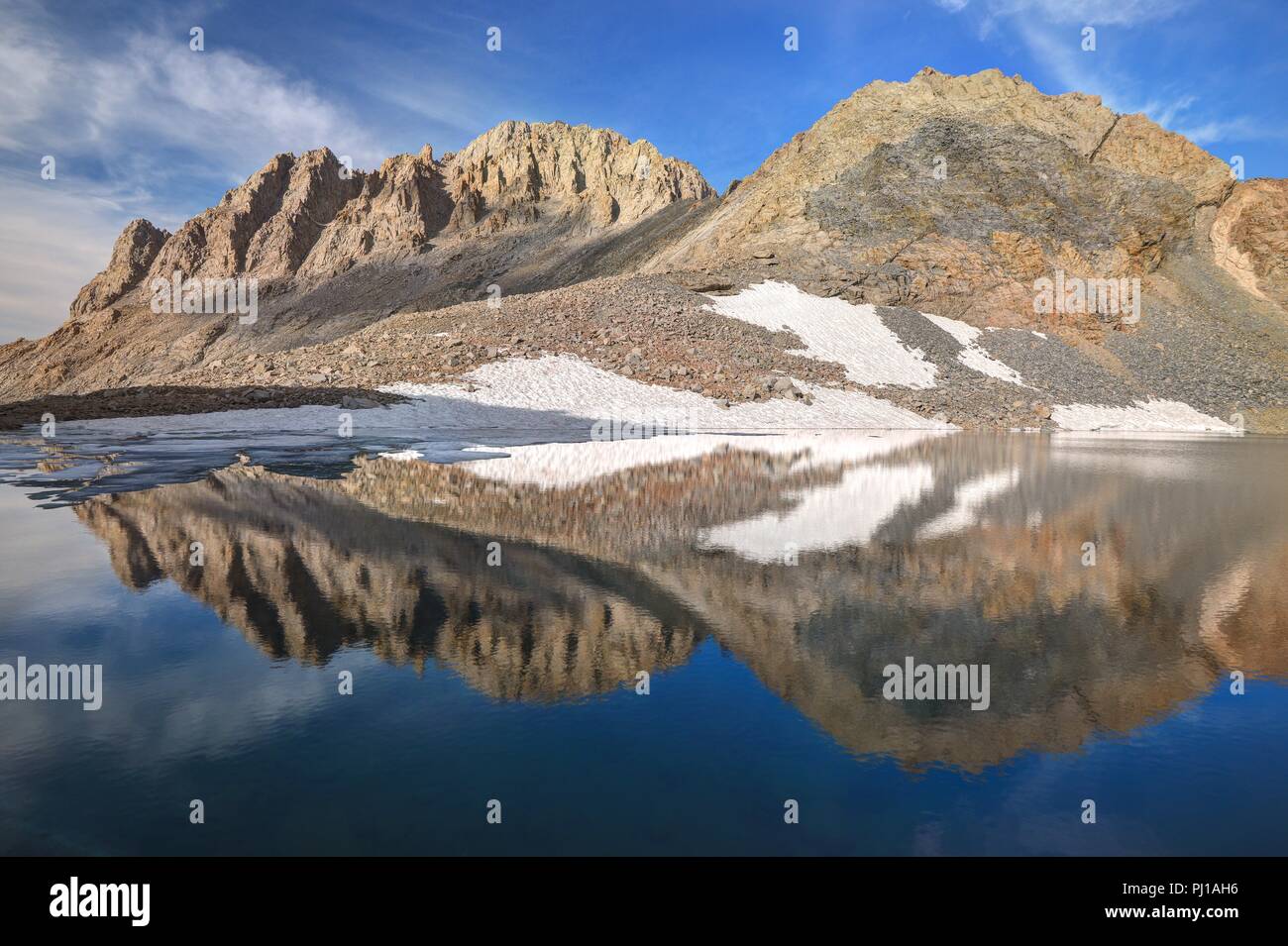 Mountain Reflections in Lake Helen of Troy, Kings Canyon National Park, California, United States Stock Photo