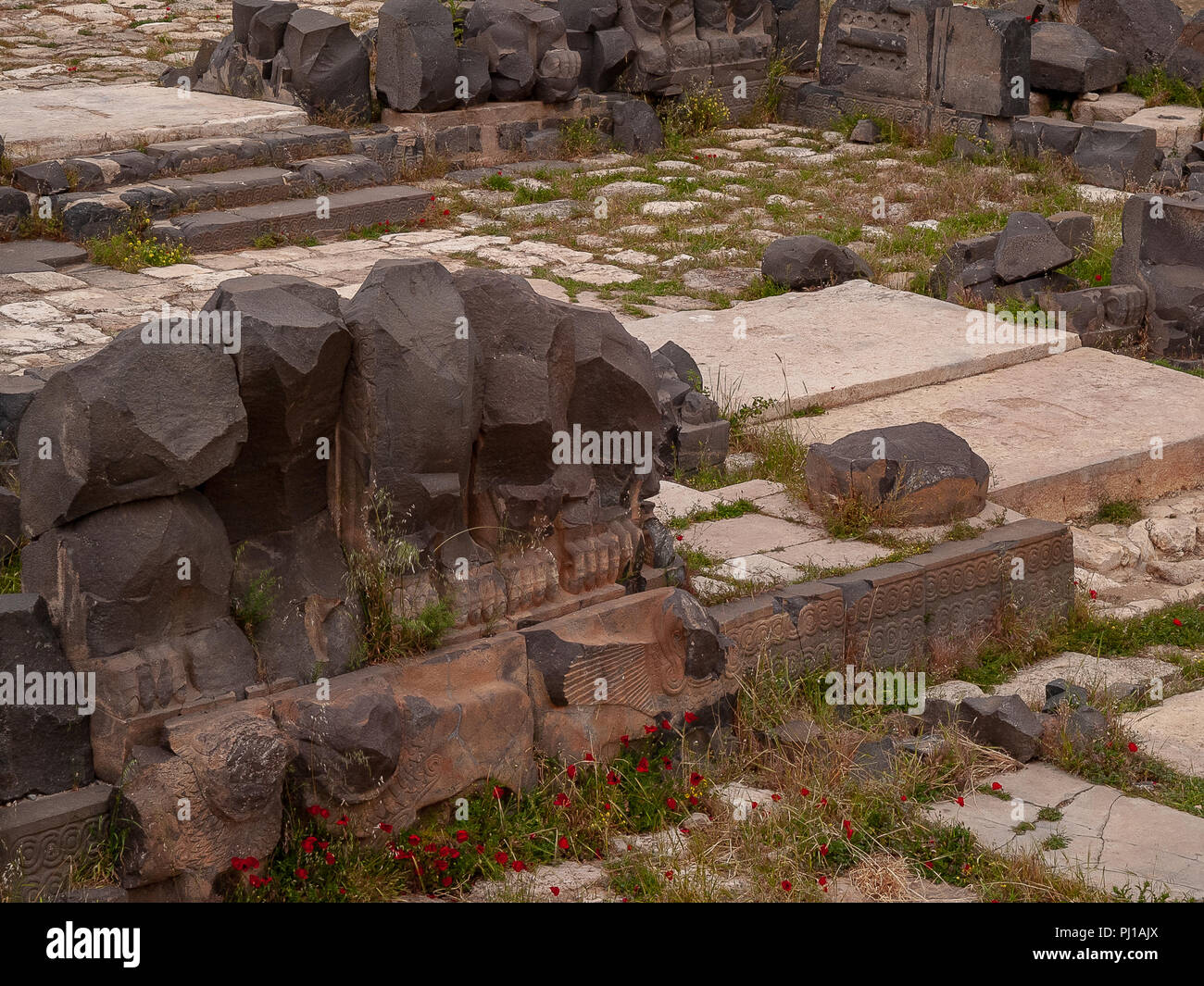 Remains of Syro-Hittite Ain Dara temple (1300 - 740 BC) are located in northern Syria, 67 kilometers northwest of Aleppo near the Turkish border. Stock Photo