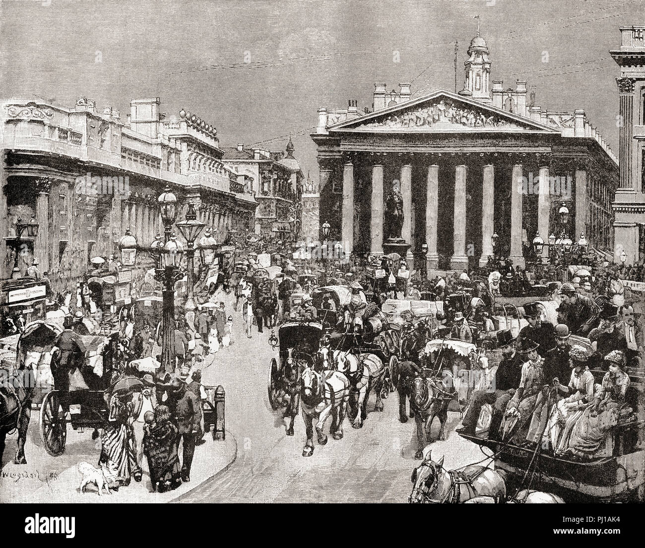 The Bank of England and Royal Exchange, London, England seen here in
