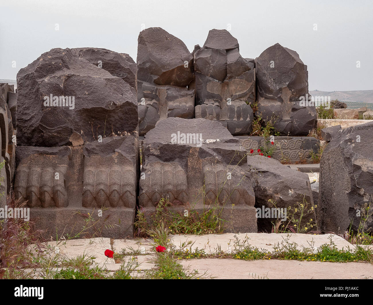 Remains of Syro-Hittite Ain Dara temple (1300 - 740 BC) are located in northern Syria, 67 kilometers northwest of Aleppo near the Turkish border. Stock Photo