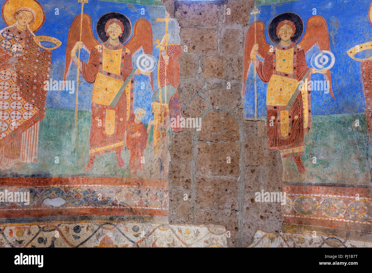 Fresco painting (11th century), Basilica of Sant'Elia, Castel Sant'Elia, Viterbo, Lazio, Italy Stock Photo