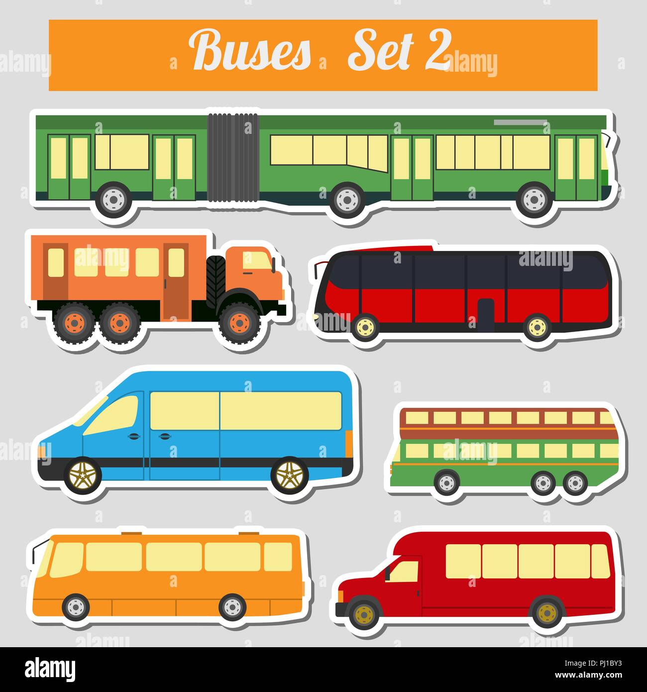 Public transportation, buses. Icon set. Vector illustration Stock Vector