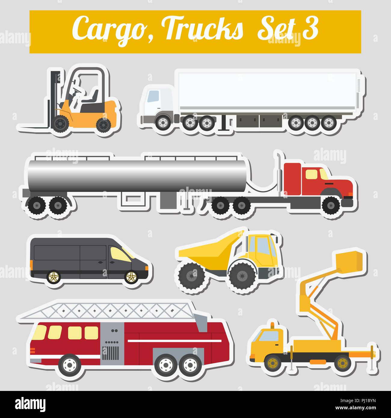 Set of elements cargo transportation: trucks, lorry for creating your own infographics or maps. Vector illustration Stock Vector