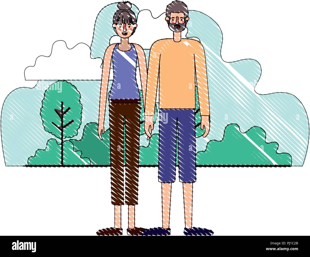 couple characters in camp scene Stock Vector Image & Art - Alamy