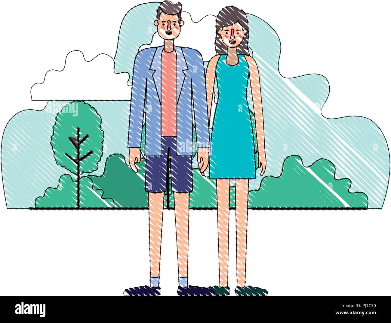 couple characters in camp scene Stock Vector Image & Art - Alamy