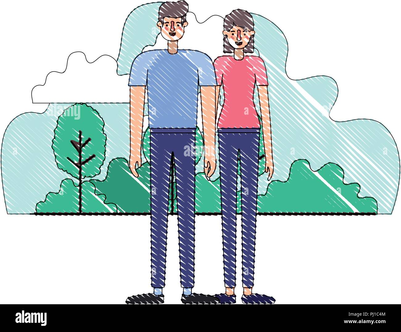 couple characters in camp scene Stock Vector Image & Art - Alamy