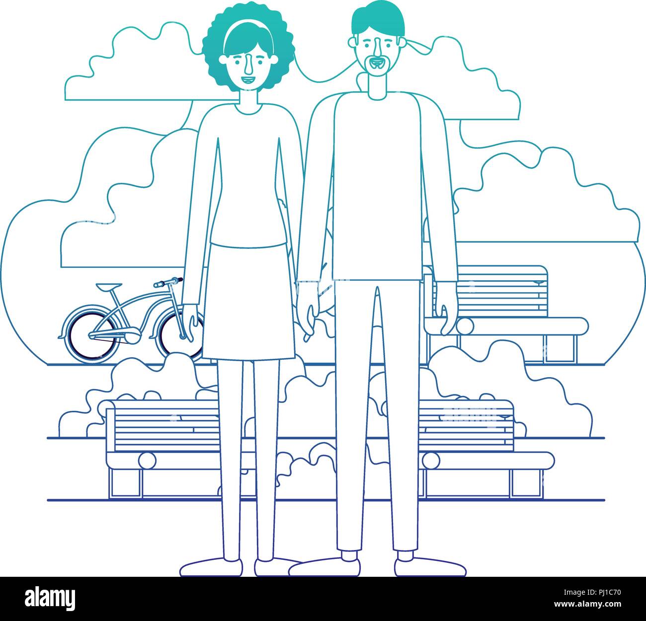 couple characters in the park with bicycle Stock Vector Image & Art - Alamy