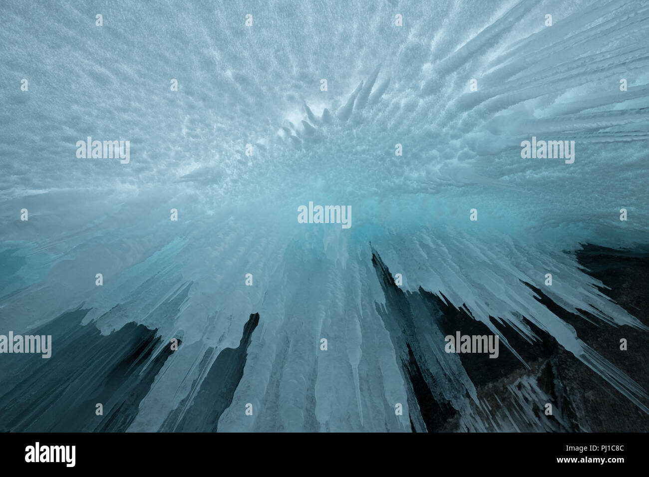 Abstract view of icicles, Irkutsk Oblast, Siberia, Russia Stock Photo