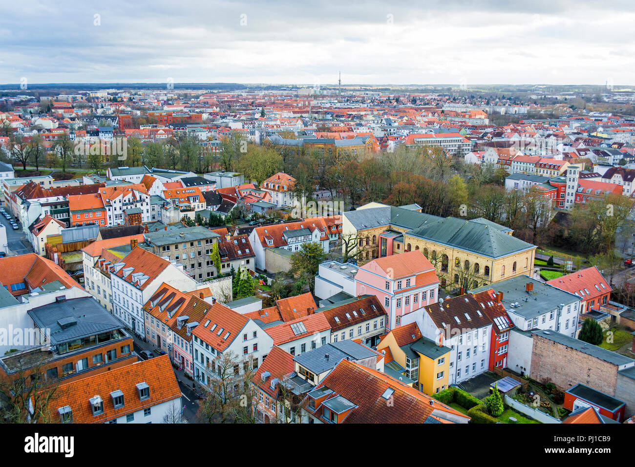 Aerial cityscape, Greifswald, Germany Stock Photo