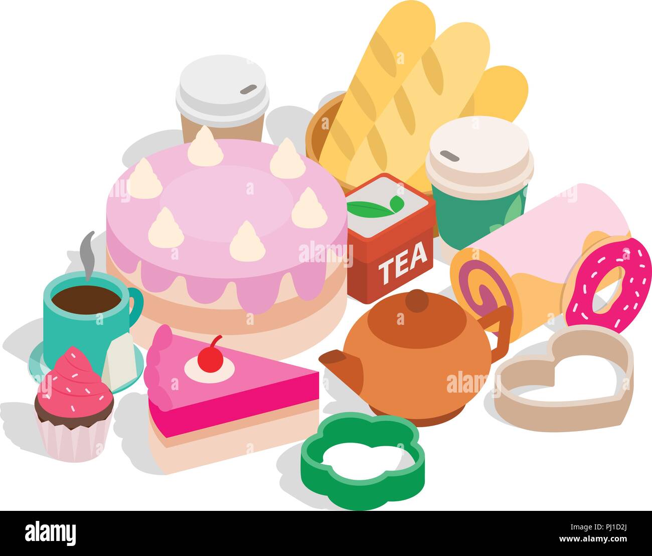 Tea sweets clip art, isometric style Stock Vector