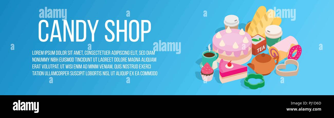 Candy shop concept banner, isometric style Stock Vector