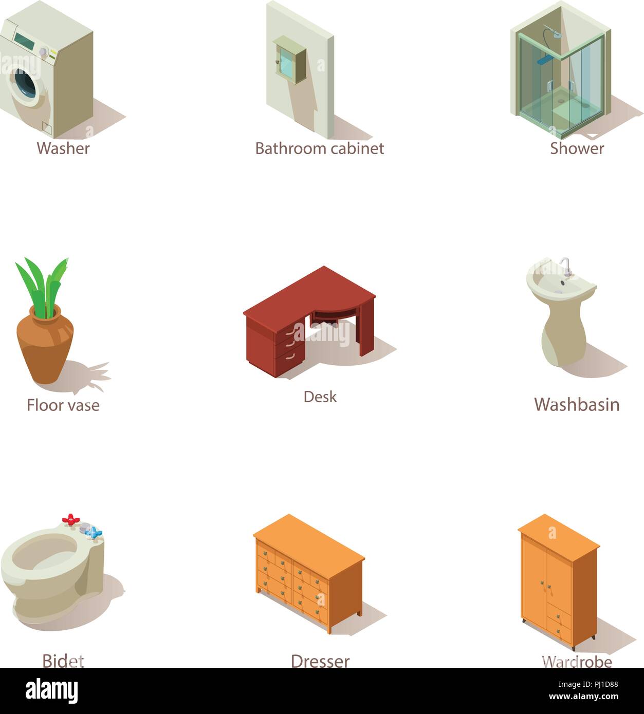 Premise icons set, isometric style Stock Vector