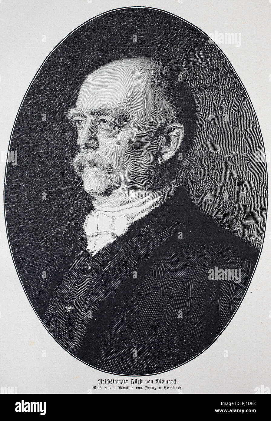 Otto Eduard Leopold, Prince of Bismarck, Born Otto Eduard Leopold von Bismarck-Schönhausen, 1 April 1815 – 30 July 1898, Otto von Bismarck, first Chancellor of the German Empire between 1871 and 1890, digital improved reproduction of an woodprint from the year 1890 Stock Photo