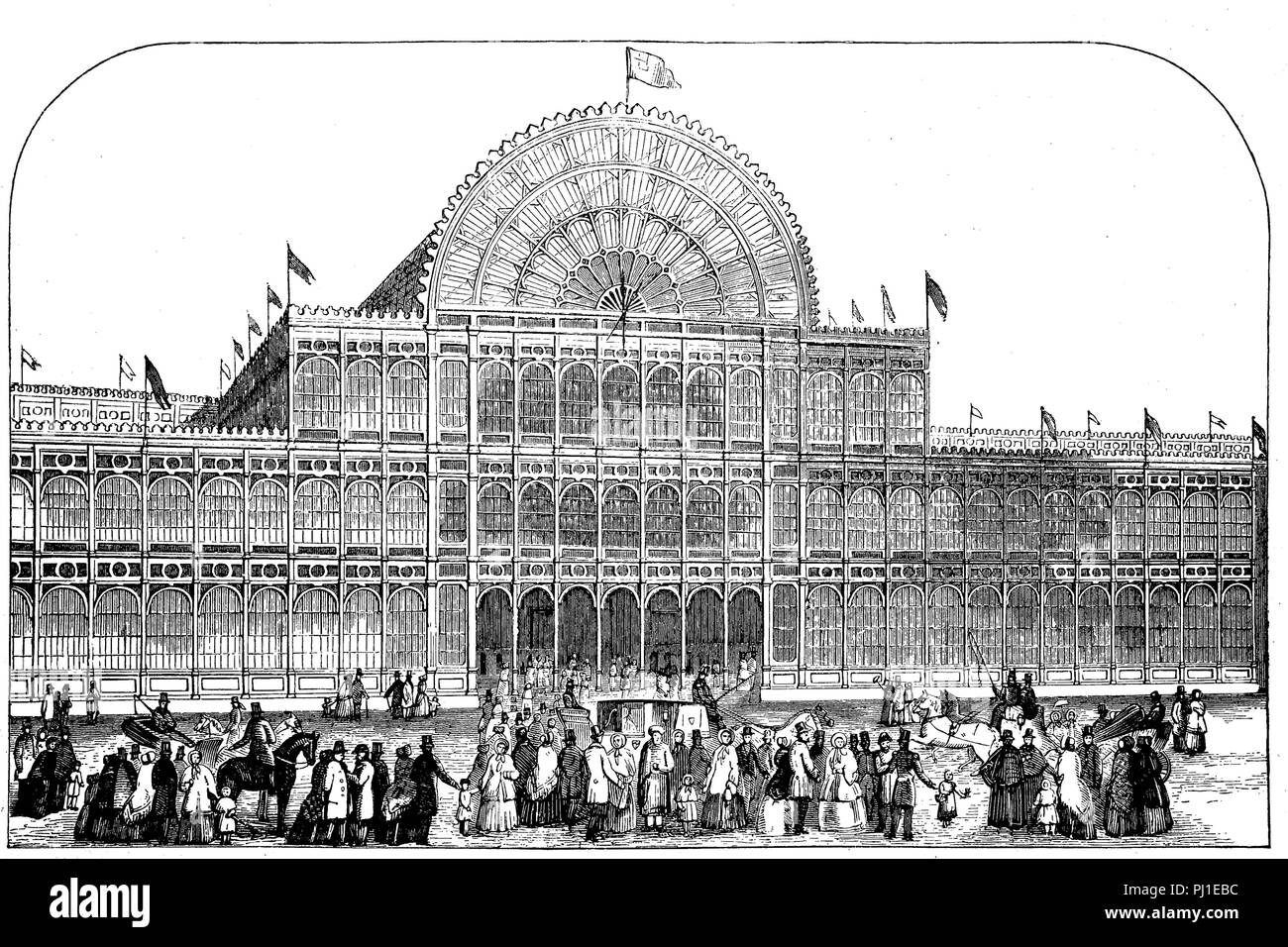 Great Exhibition of the Works of Industry of All Nations or The Great Exhibition, Crystal Palace Exhibition, 1851, London, England, digital improved reproduction of an woodprint from the year 1890 Stock Photo