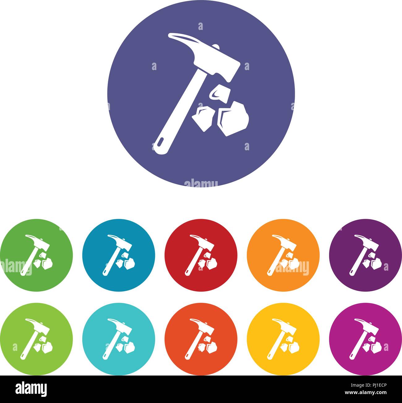 Minning hand hammer icons set vector color Stock Vector