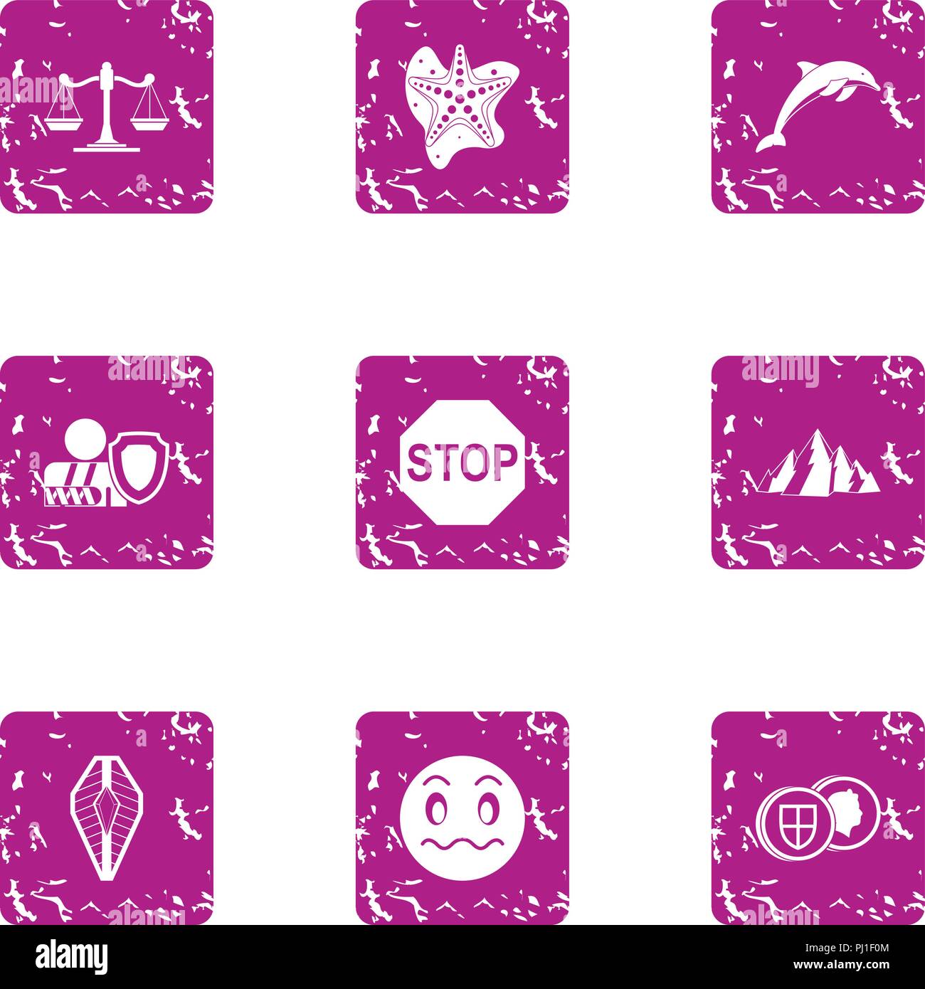 Stop destruction icons set, grunge style Stock Vector