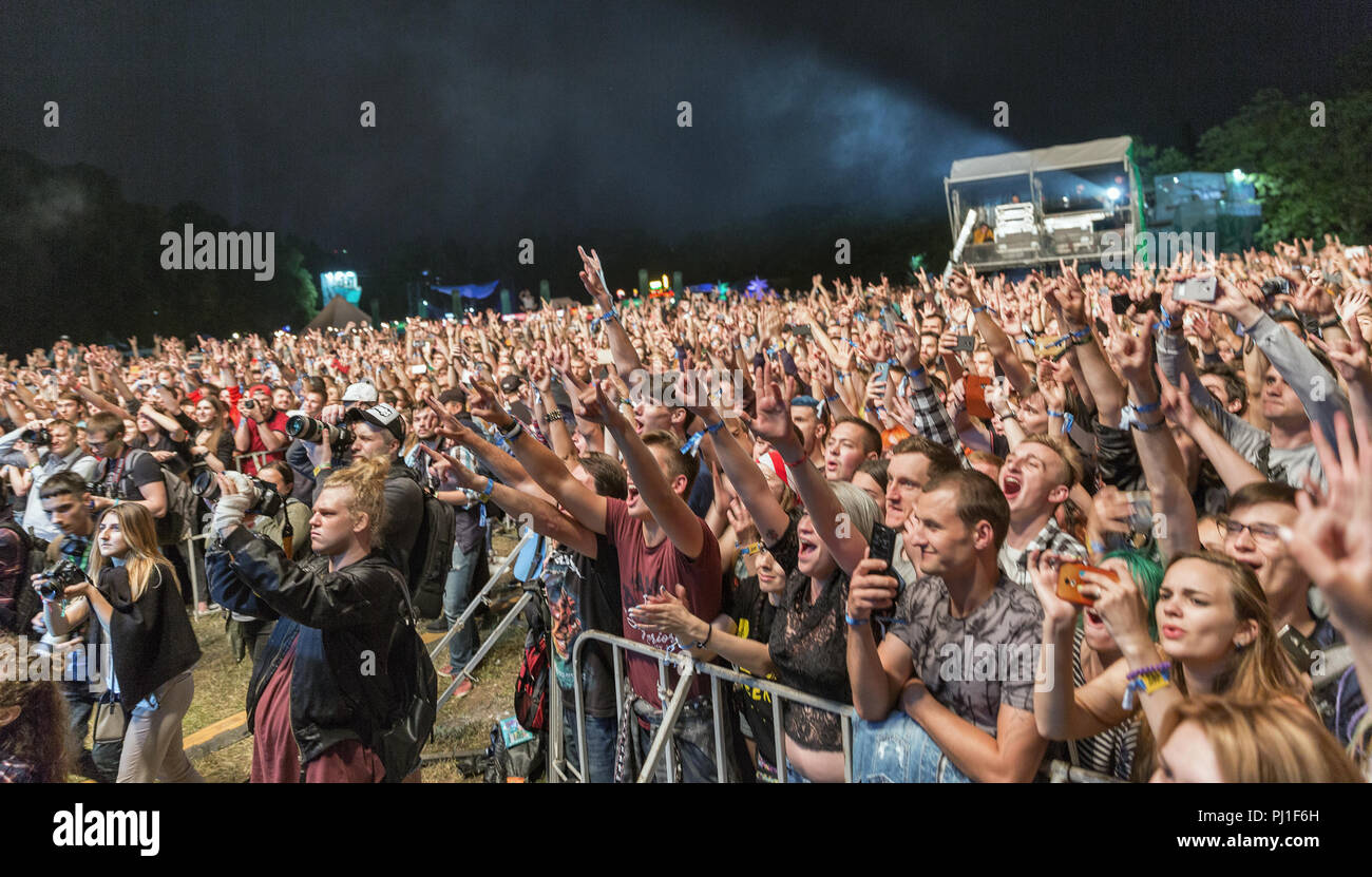 KIEV, UKRAINE - JULY 04, 2018: Fans crowd enjoy American Christian metal  rock band Skillet live performance at the Atlas Weekend Festival in  National Stock Photo - Alamy