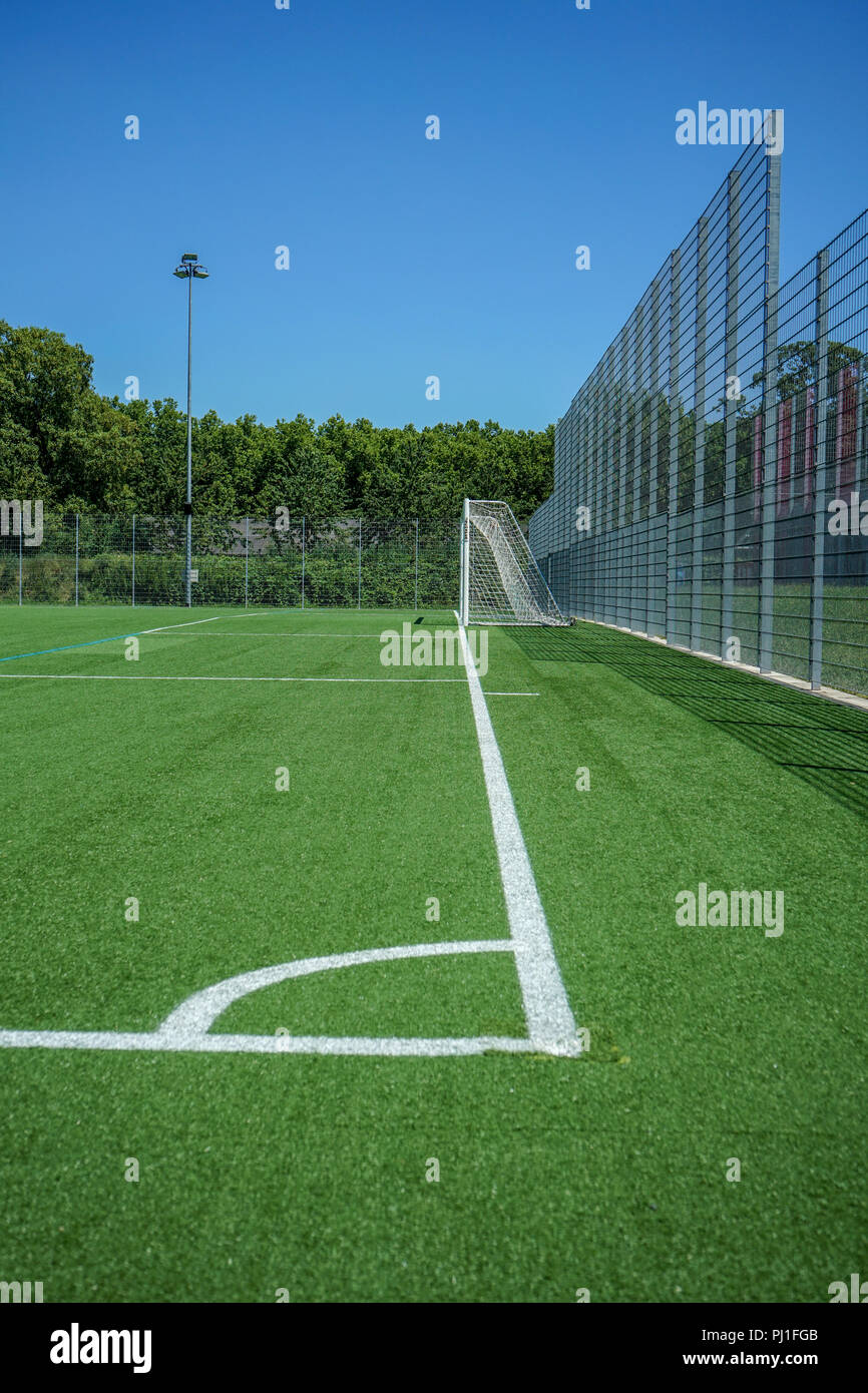 sport pitch in summer on daytime with green and white color Stock Photo