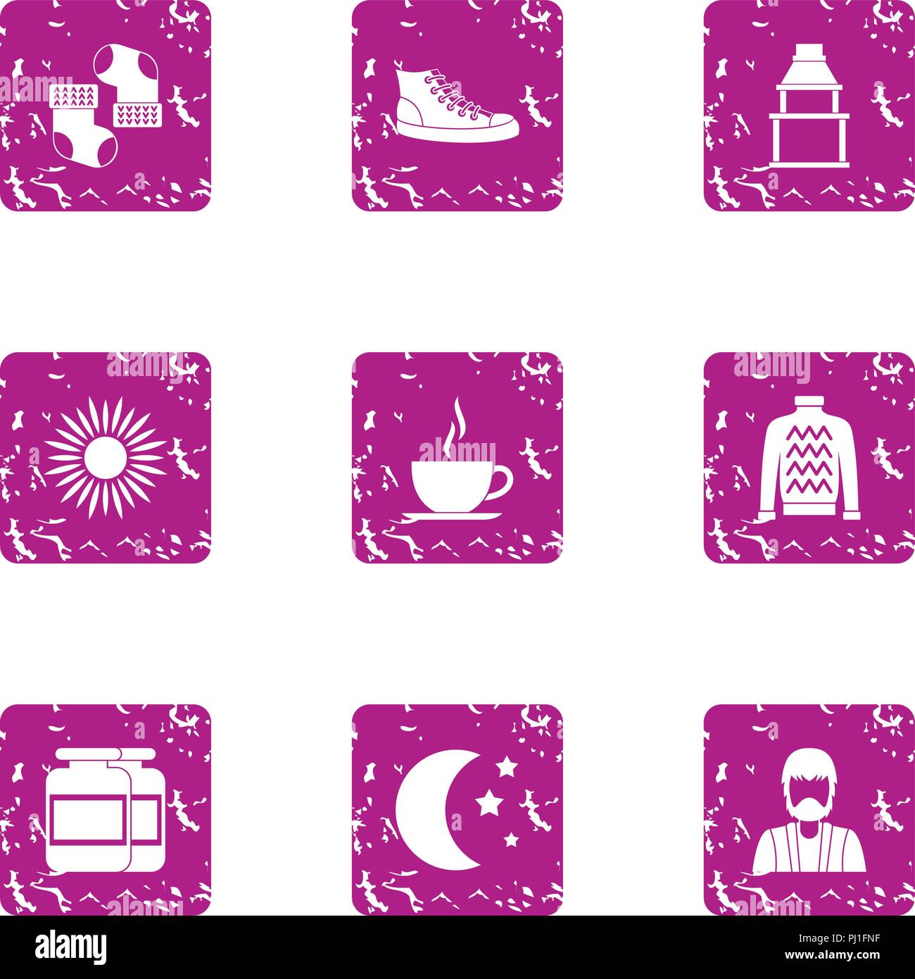 Midnight icons set, grunge style Stock Vector