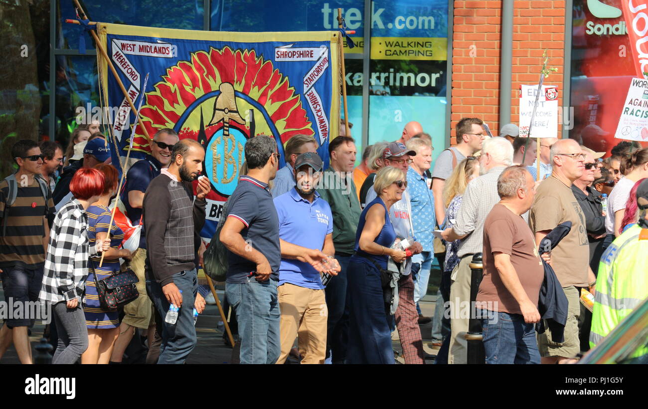 A group of people at an EDL protest in Worcester, UK. Stock Photo