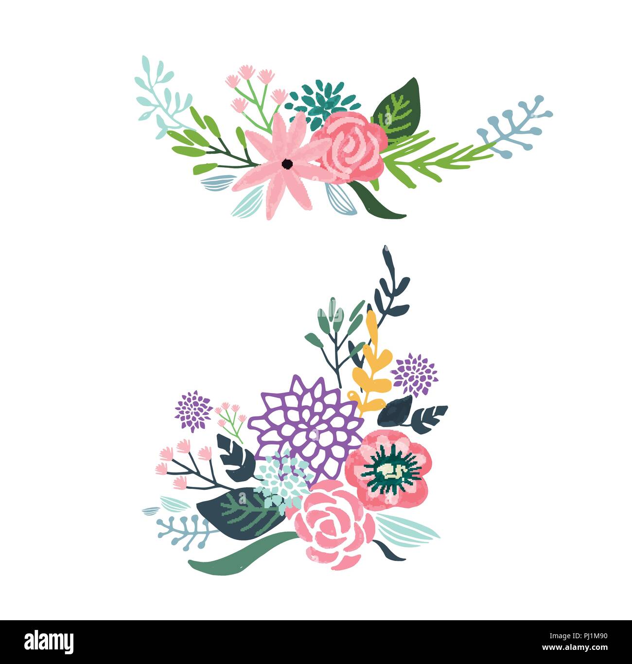 Set of floral bouquet isolated on white background Stock Vector Image ...