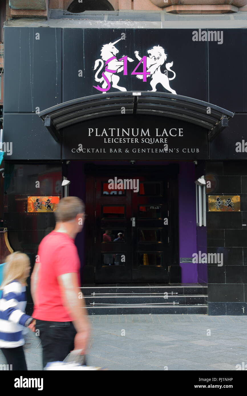 Entrance to the Platinum Lace Gentlemen's Club in Leicester Square, London, UK Stock Photo