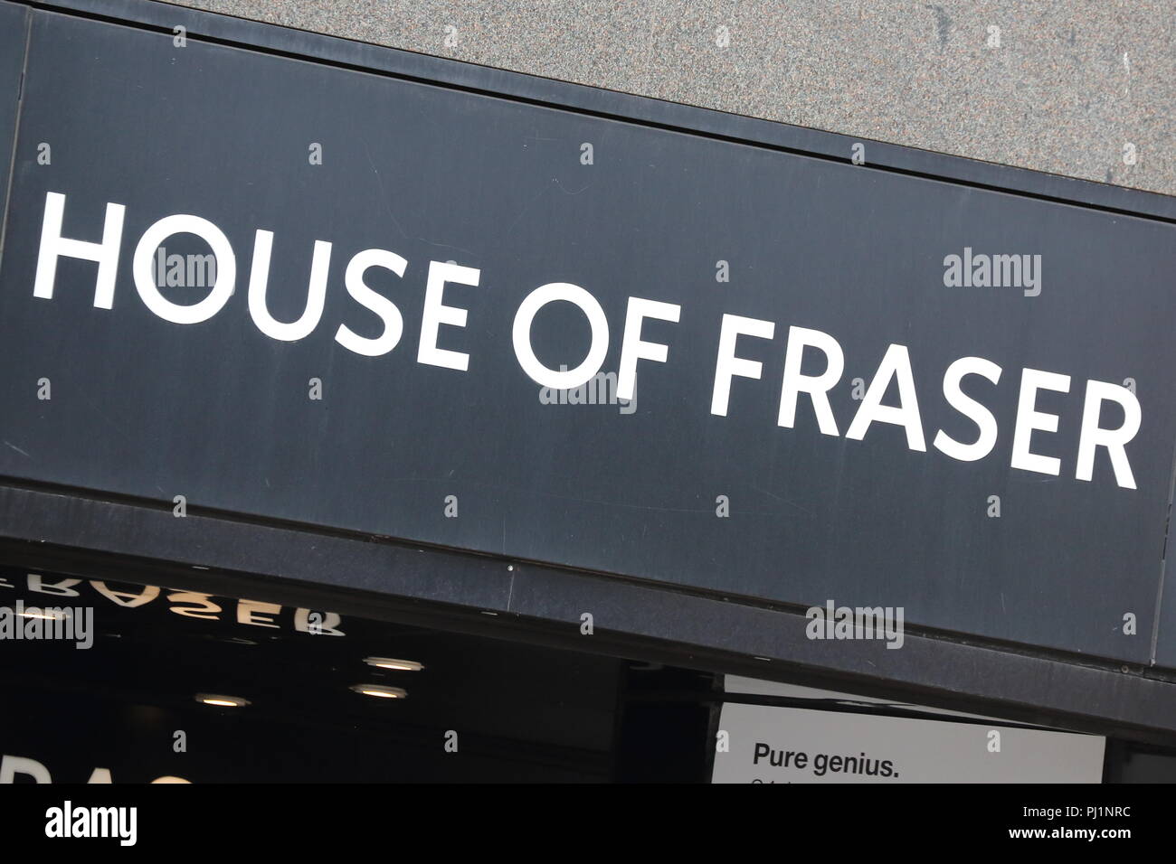 Signage above a House of Fraser department store entrance in Oxford Street, London, UK Stock Photo