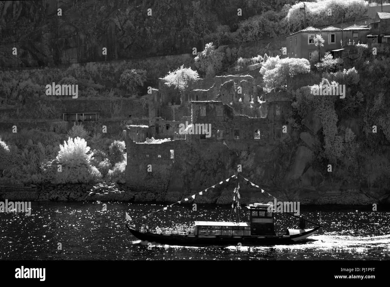 Surreal infrared scenery. Douro riverside, Porto, Portugal. Stock Photo