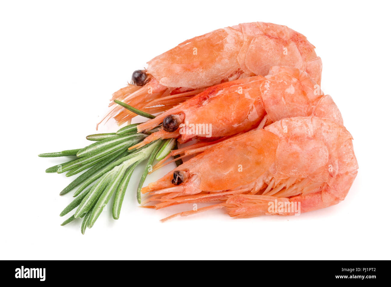 Frozen shrimp or prawn in plastic package isolated on a white