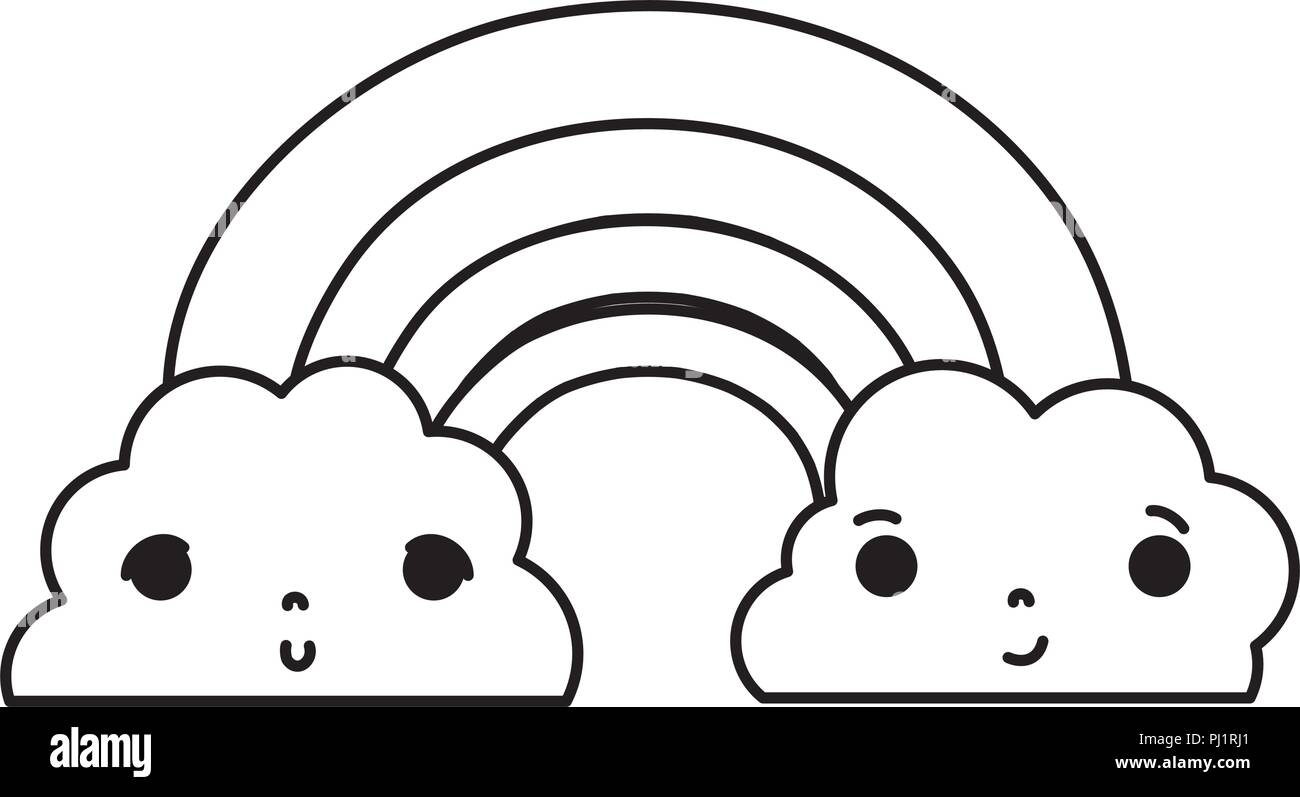 line kawaii cute rainbow and clouds weather Stock Vector Image & Art ...