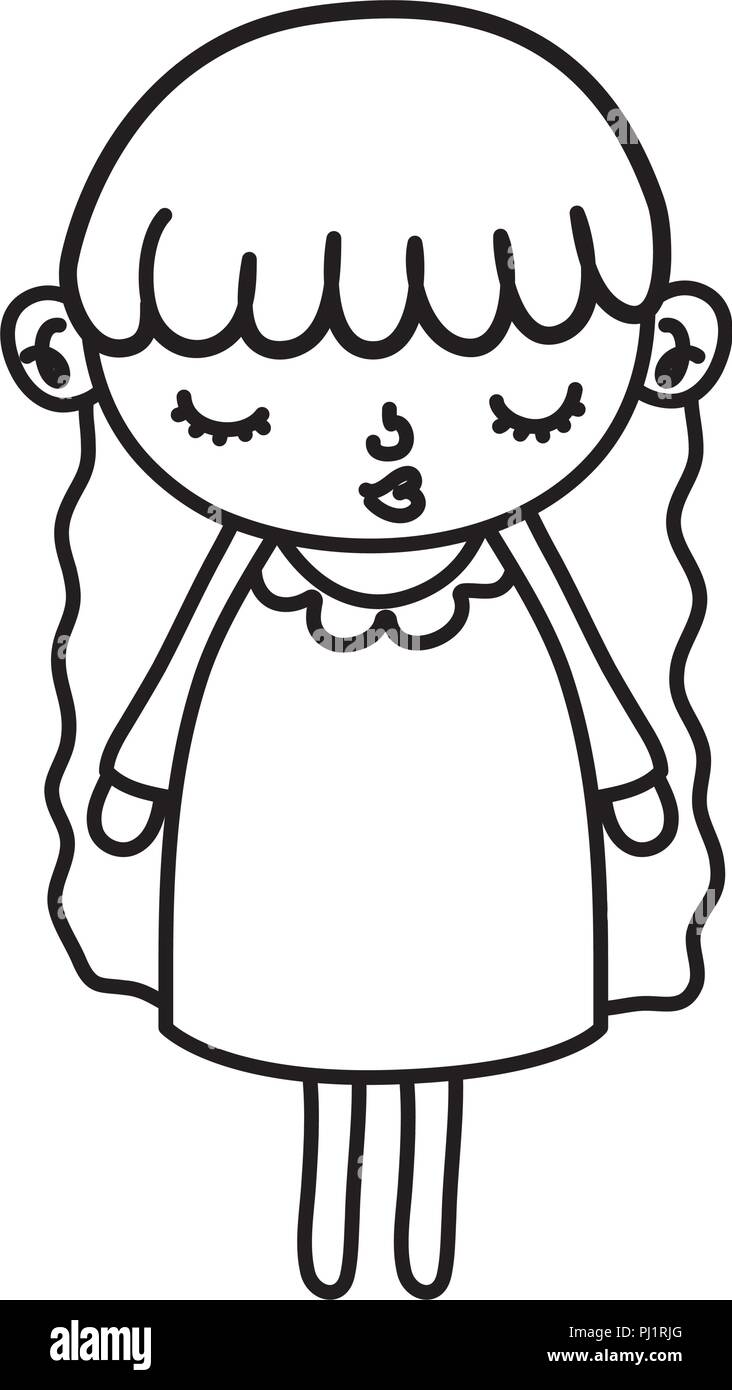 Cartoon Pretty Girl Long Hair Black And White Stock Photos