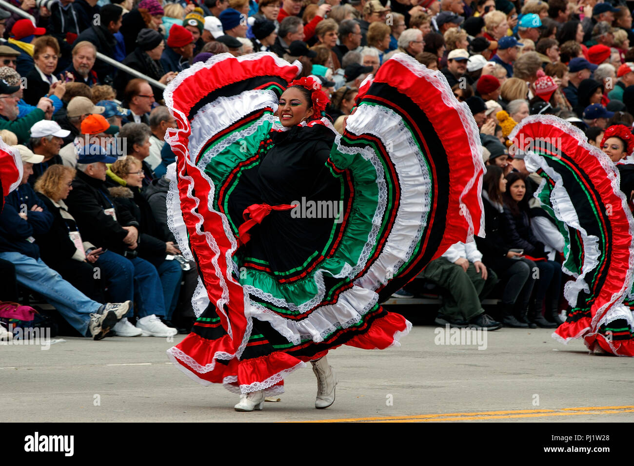Mexican traditional dancer on the route of the 2017 Tournament of Roses Parade, Rose Parade, Pasadena, California, United States of America Stock Photo