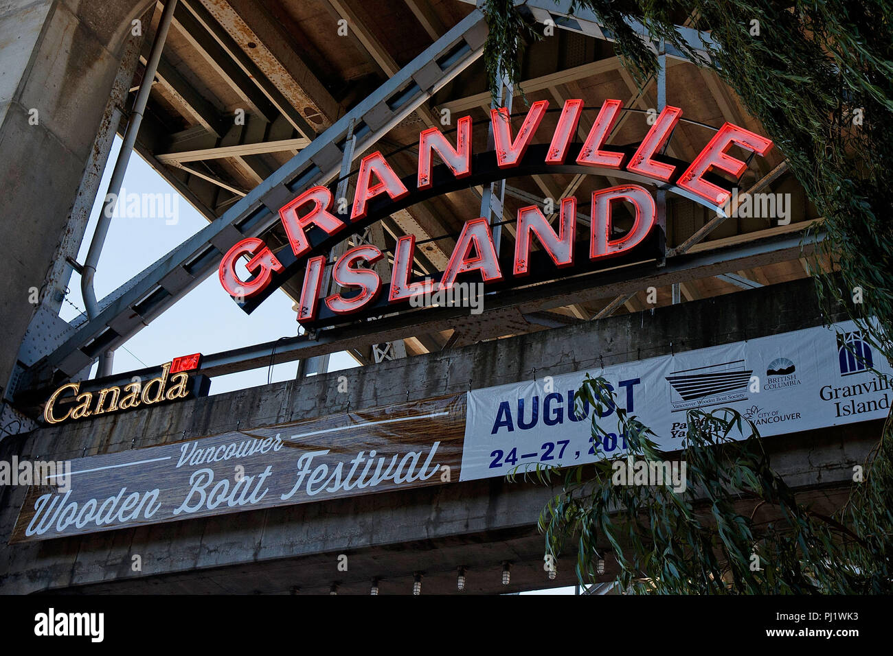 Neon sign, Granville Island, Granville, British Columbia, Canada Stock Photo