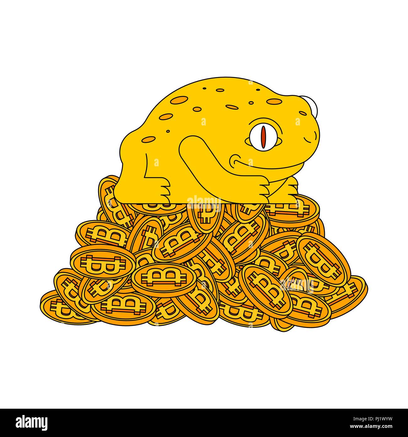 Frog and bitcoin. Chinese symbol of wealth. Crypto currency and toad. Miner  mascot. Vector illustration Stock Vector Image & Art - Alamy