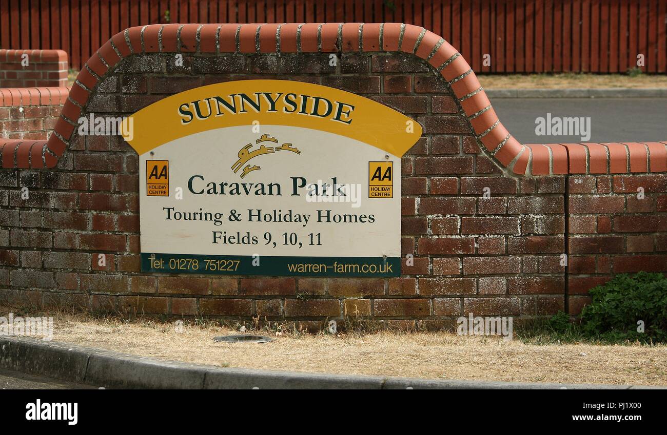 Sunnyside Caravan Park tourist information sign in the village of Brean near the seaside town of Burnham-on-Sea Somerset England GB UK 2019 Stock Photo