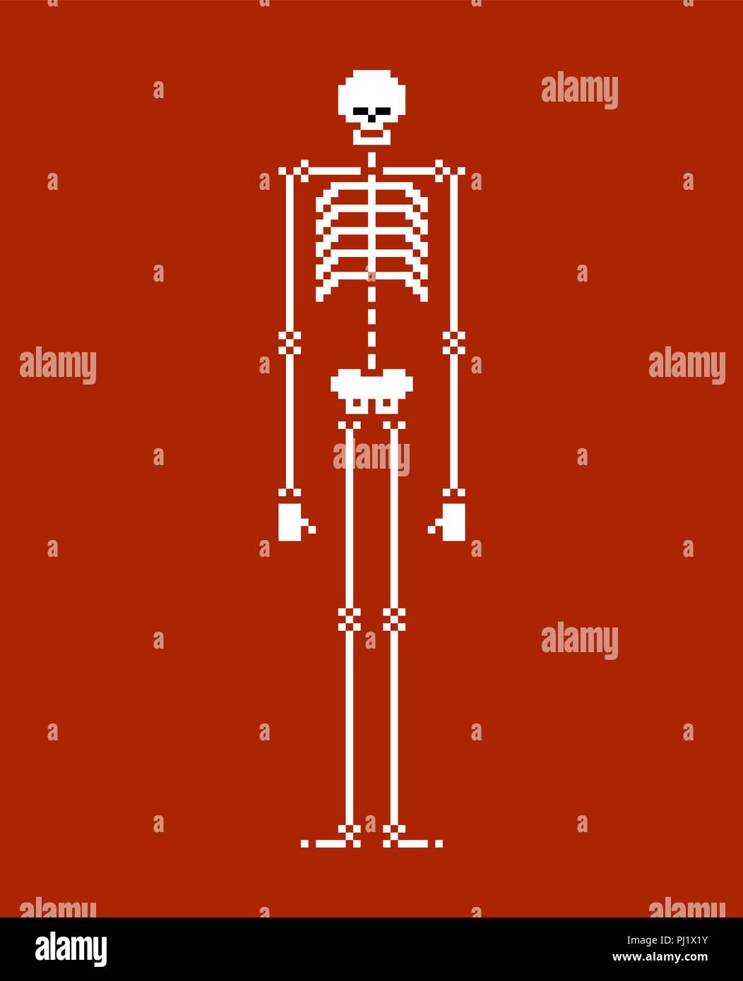 Skeleton pixel art. Skull and bone 8 bit. Vector illustration. Stock Vector