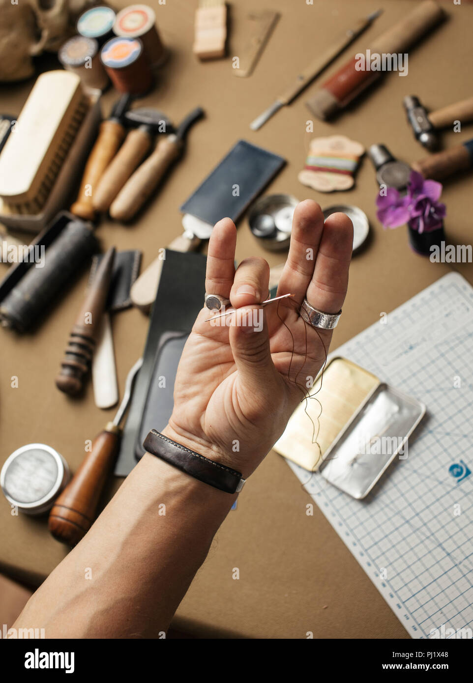 Traditional leather making process handmade hires stock photography