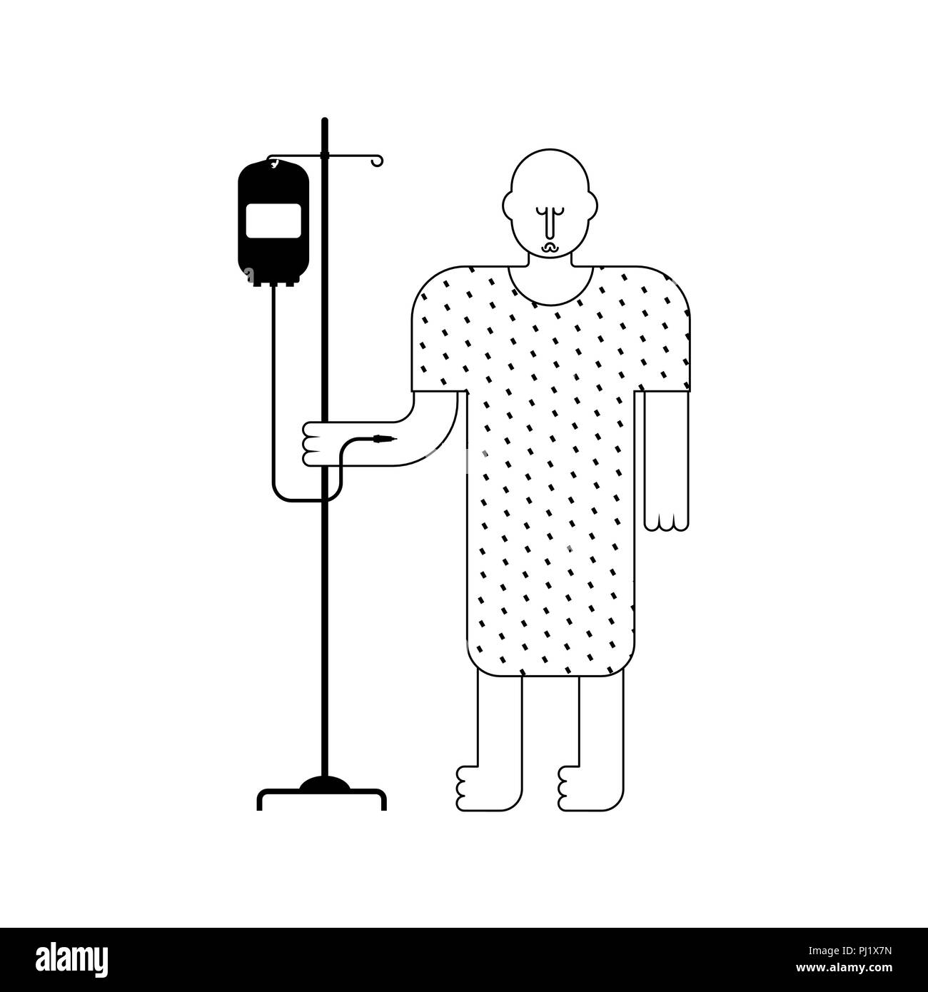 Hospital patient with dropper. Sick man Vector illustration. Stock Vector