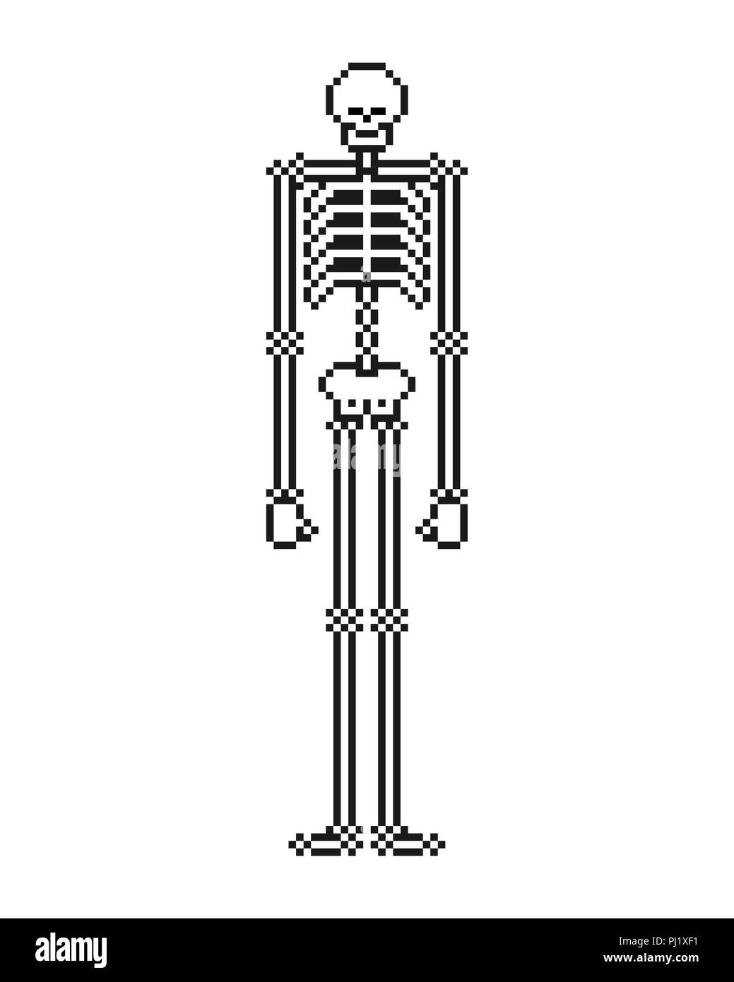 Skeleton pixel art. Skull and bone 8 bit. Vector illustration. Stock Vector