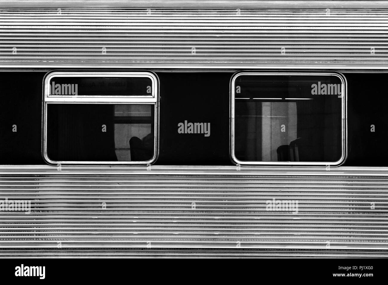 Train carriage windows. Metallic texture monochrome photography Stock