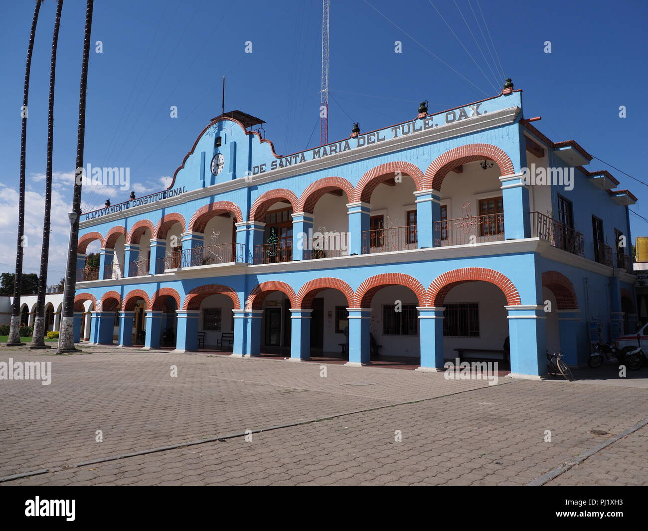 SANTA MARIA del TULE, NORTH AMERICA MEXICO on FEBRUARY 2018: Facade and side of town hall on main market square in mexican city center at Oaxaca state Stock Photo