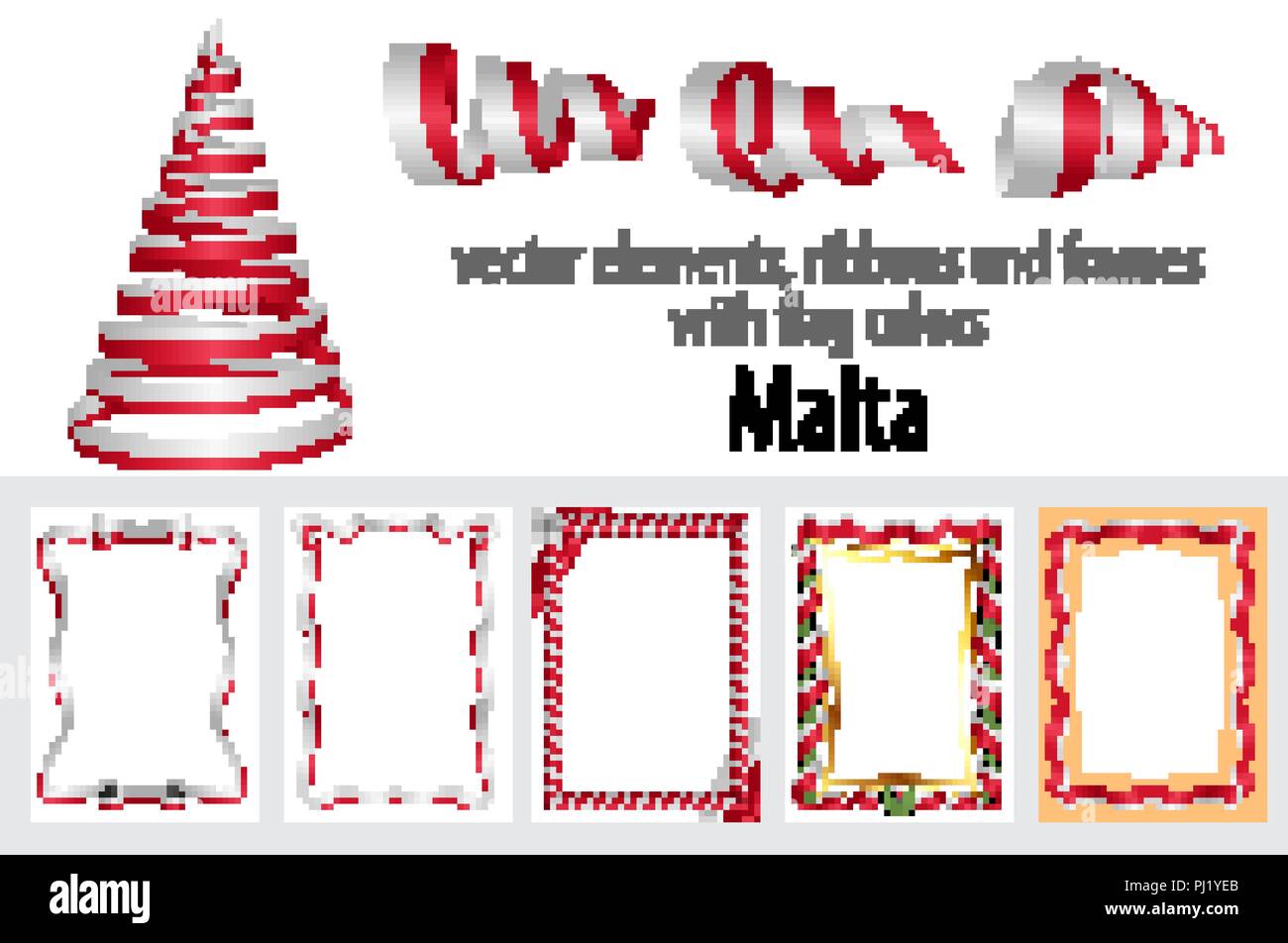 Vector Elements Ribbons And Frames With Flag Colors Malta